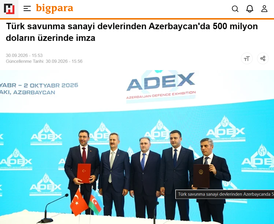Hürriyet: Turkish defence firms sign over $500 million in deals in Baku