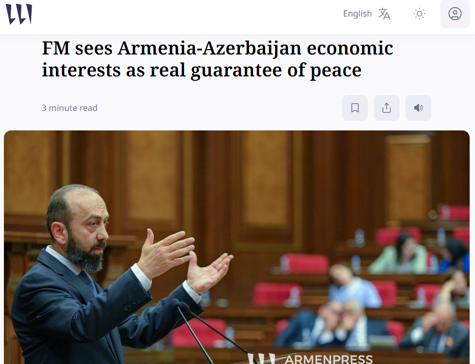 Armenpress: Mirzoyan calls shared economic interests the real guarantee of peace